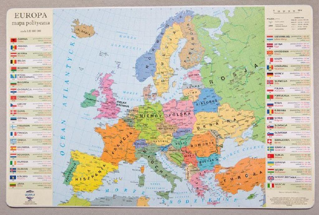 Podkładka na biurko mapa polityczna Europy antypoślizgowa