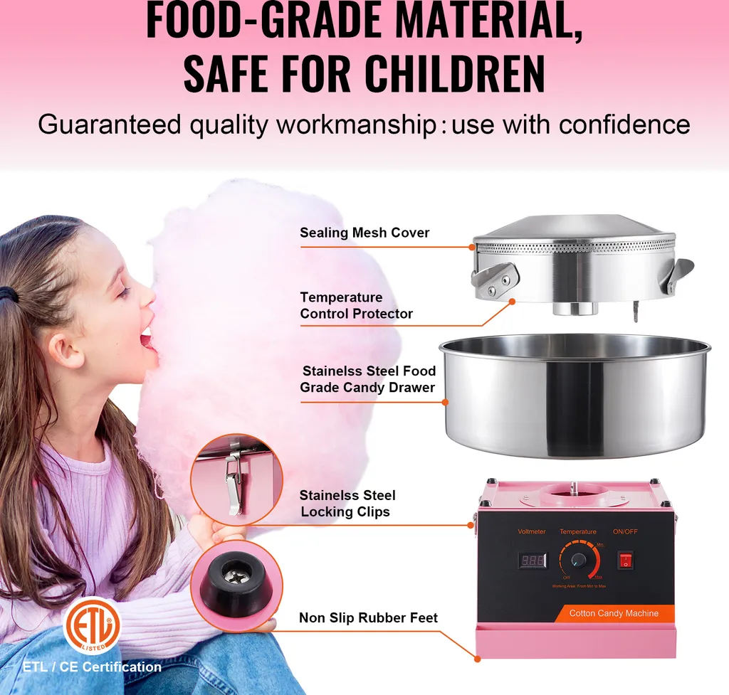 SucceBuy Macchina per zucchero filato elettrica, macchina per zucchero filato da 1000 W, ciotola in acciaio inox, paletta per lo zucchero, ideale per la casa, le feste di compleanno dei bambini, le celebrazioni in famiglia, rosa - 4