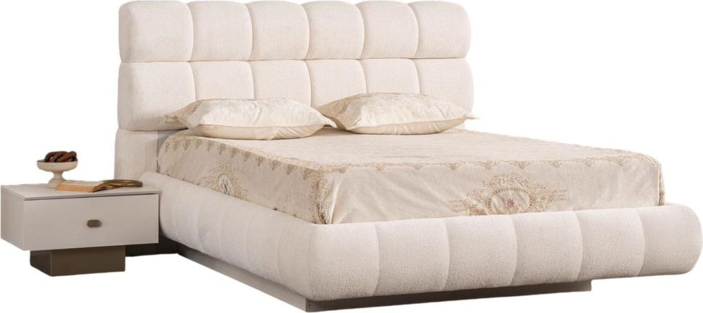 Polsterbett Eos Bouclé Creme Beige, Liegefläche:160x200 + 2 Nachttische