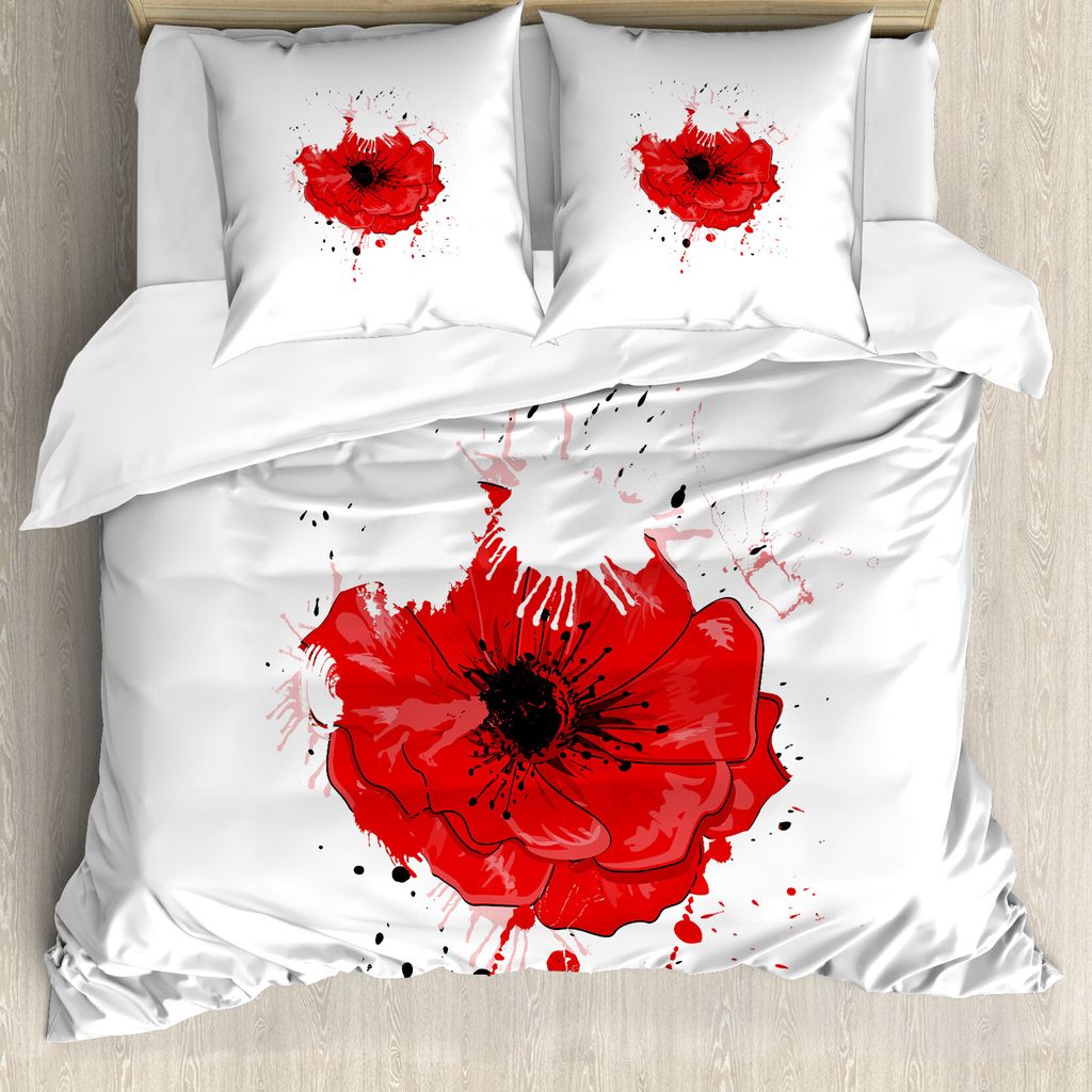 ABAKUHAUS Mohn Bettbezug, Leiter der Opiat-Blumen-Kunst, Milbensicher Allergiker geeignet mit Kissenbezügen, 200 cm x 200 cm - 80 x 80 cm, Rot, We...