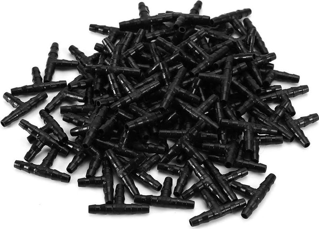 Tropfbewässerung Connectoren 100 Stück Sprinkler Bewässerung T Rohr Barb Schlauch Fitting Verbinder Tropfsystem für Blumentopf Garten Rasen