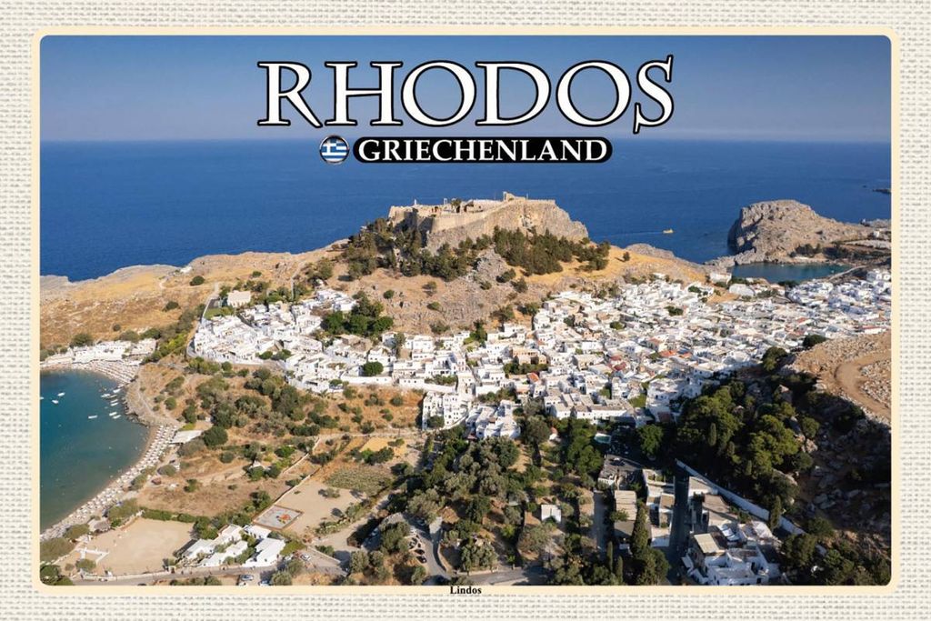 vianmo Holzschild 12x18 cm Rhodos Griechenland Lindos Stadt Meer Bildmotiv Reisemotiv Abenteuer Reisen