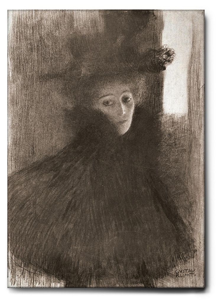 Giallobus - Dame mit Hut und Umhang - Gustav Klimt - 70L x 100W cm - Bild - Leinwand mit Standardrahmen