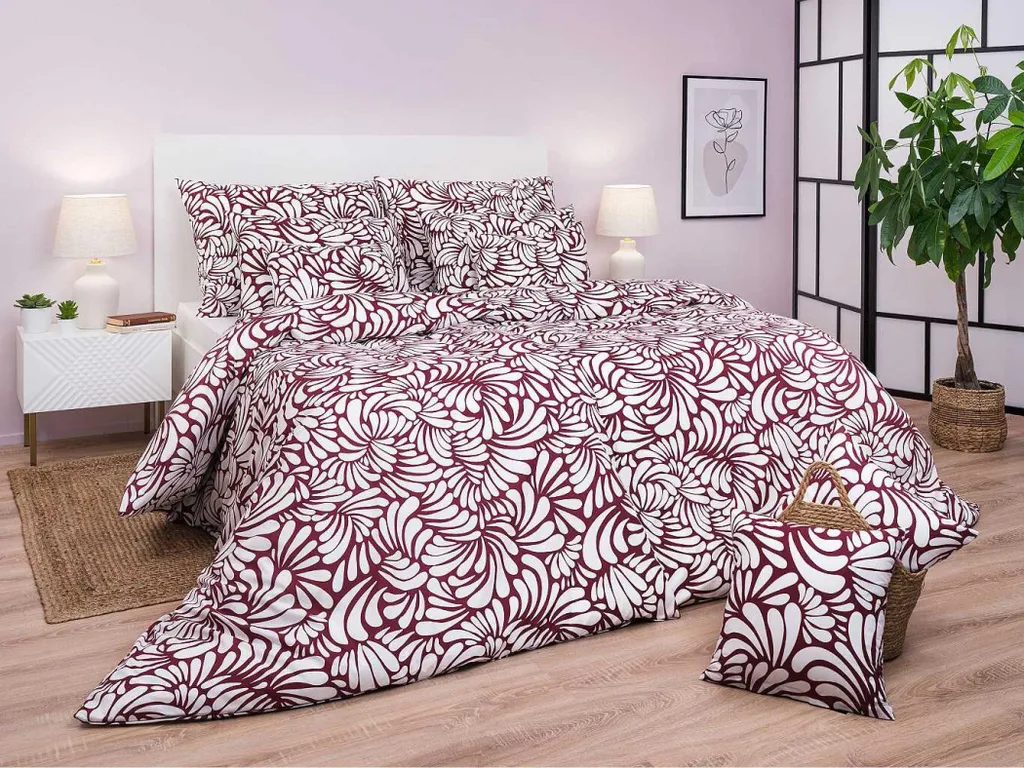 Set Copripiumino Illusion Bordeaux 140x200 70x90 Lino Cotone - Accoglienza