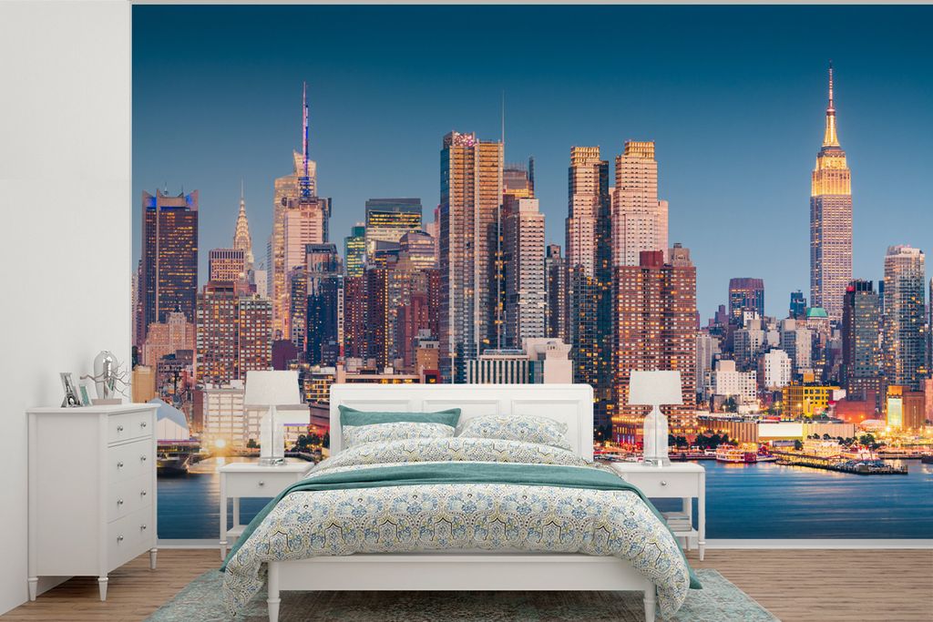 MuchoWow Fototapete für Wohnzimmer oder Schlafzimmer Wandtapete Vinyl Motivtapete New York - Wasser - Manhattan - 330x220 cm - Fototapeten