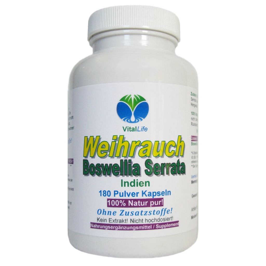 Weihrauch Indischer Boswellia Serrata 180 Pulver Kapseln NATUR Pur NICHT hochdosiert KEIN Extrakt OHNE Zusatzstoffe OHNE Füllstoffe.