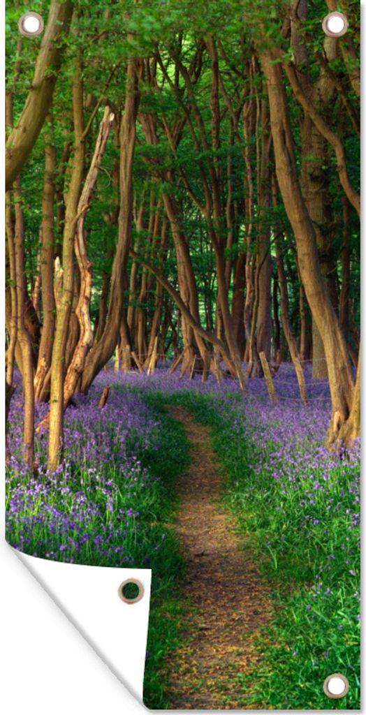 MuchoWow 80x160 cm Outdoor-Poster Gartendeko Sichtschutz Garten Poster für den Garten Wald - Weg - Blumen