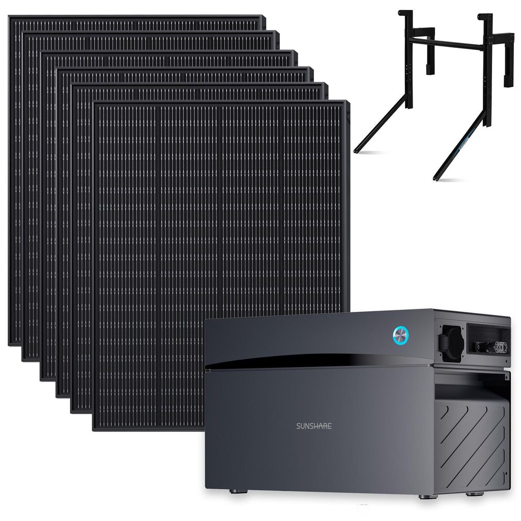 SUNSHARE Ray 1200W Balkonkraftwerk Komplettset mit 2 kWh Glory & Solarpanel-Halterung für Balkone mit Betonbrüstung