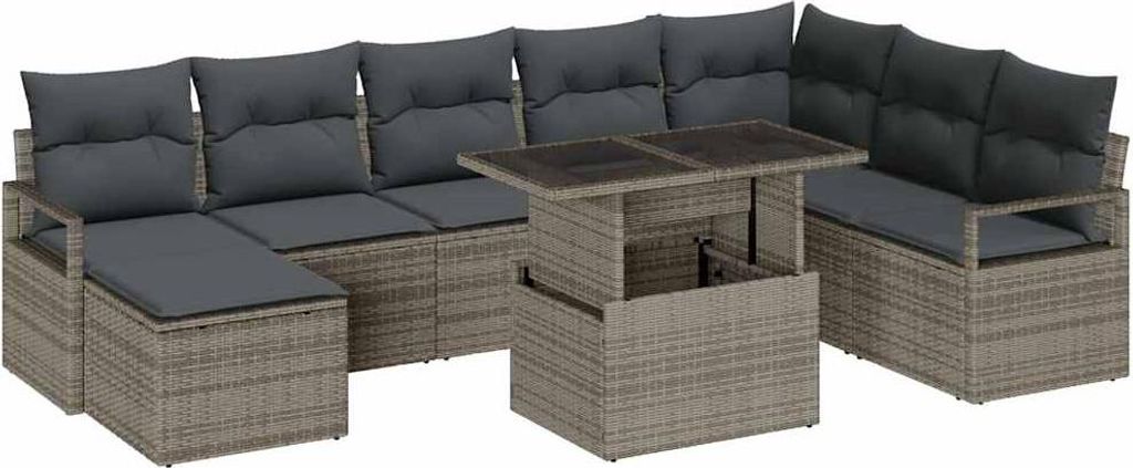 "WINTER SALE" Garten-Sofa-Set - Balkonmöbel/Loungeset - elegantes Design - mit Kissen 9 pcs Grau - - Gartensofas NeuMöbel298505