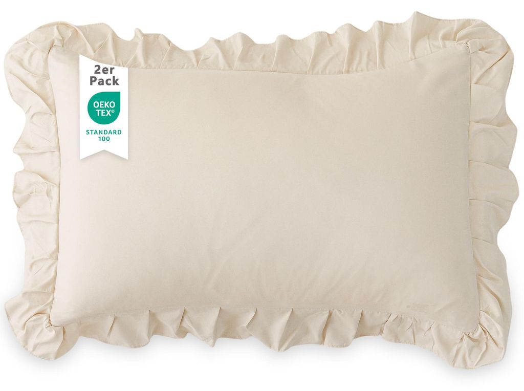 Kissenbezug 40 x 80 cm, 2er-Set – Gerüschte Kissenbezüge, -, weich und hypoallergen, 40 x 80 cm, mit Hotelverschluss, beige