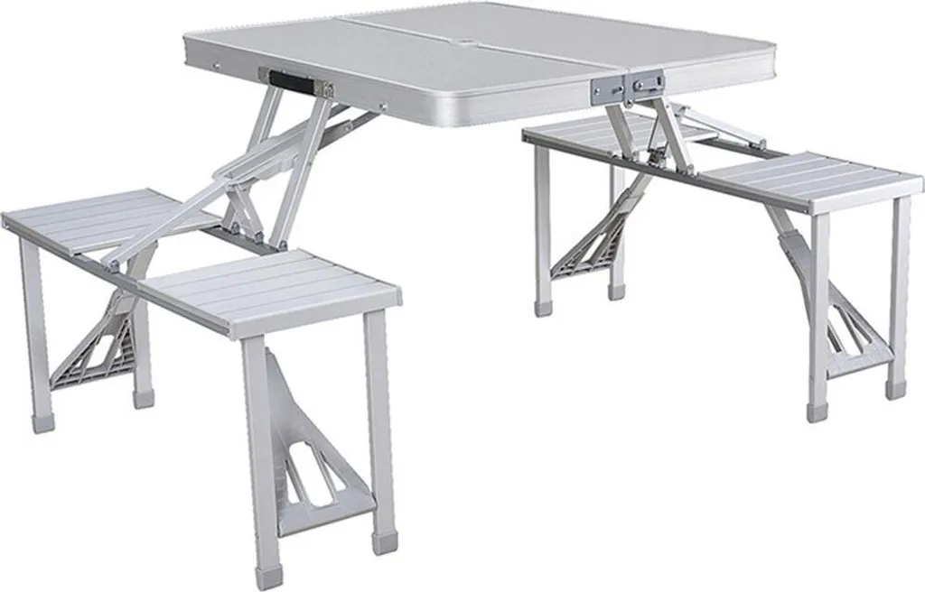 Table de Camping Valise 4 Sièges : Fini l'Encombrement en Aluminium Gris