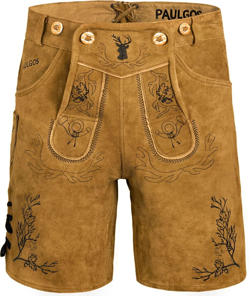 PAULGOS Herren Trachten Lederhose Kurz - HK3 - Echtes Leder - in 3 Farben erhältlich - Größe 44 - 60