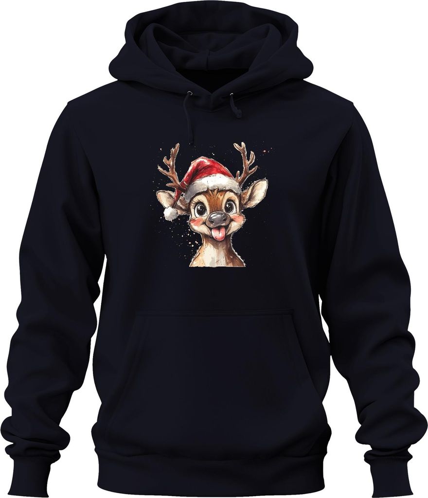 Weihnachtsrentier Lustig Zunge Niedlich Kinder Geschenk Cartoon Uni Hoodie Kapuzenpullover, Navy, L
