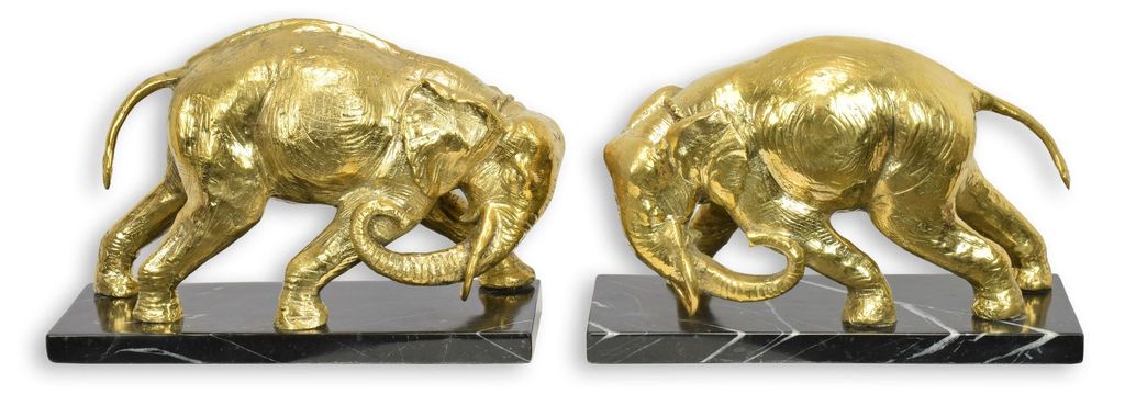 Paar Buchstützen aus Bronze in Form von Elefanten Replikat Retro Design Dekoration