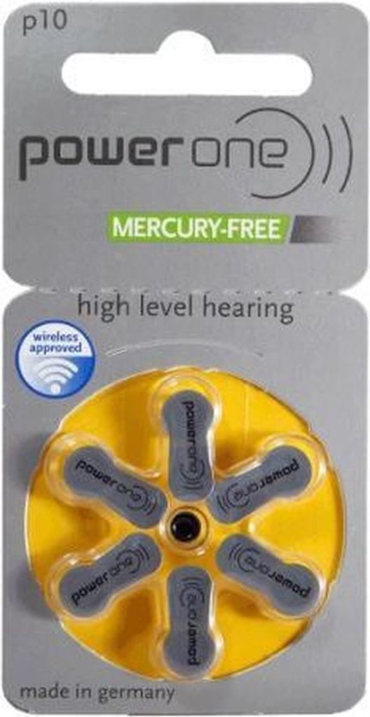 A blister pack of PowerOne hearing aid batteries.