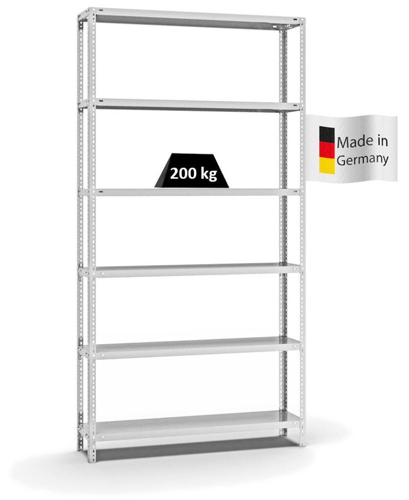 PROREGAL Fachbodenregal Schraubsystem MAGNUS Germany | HxBxT 250x130x30cm | 6 Ebenen | Fachlast 200 kg | Beidseitig nutzbar | Lichtgrau