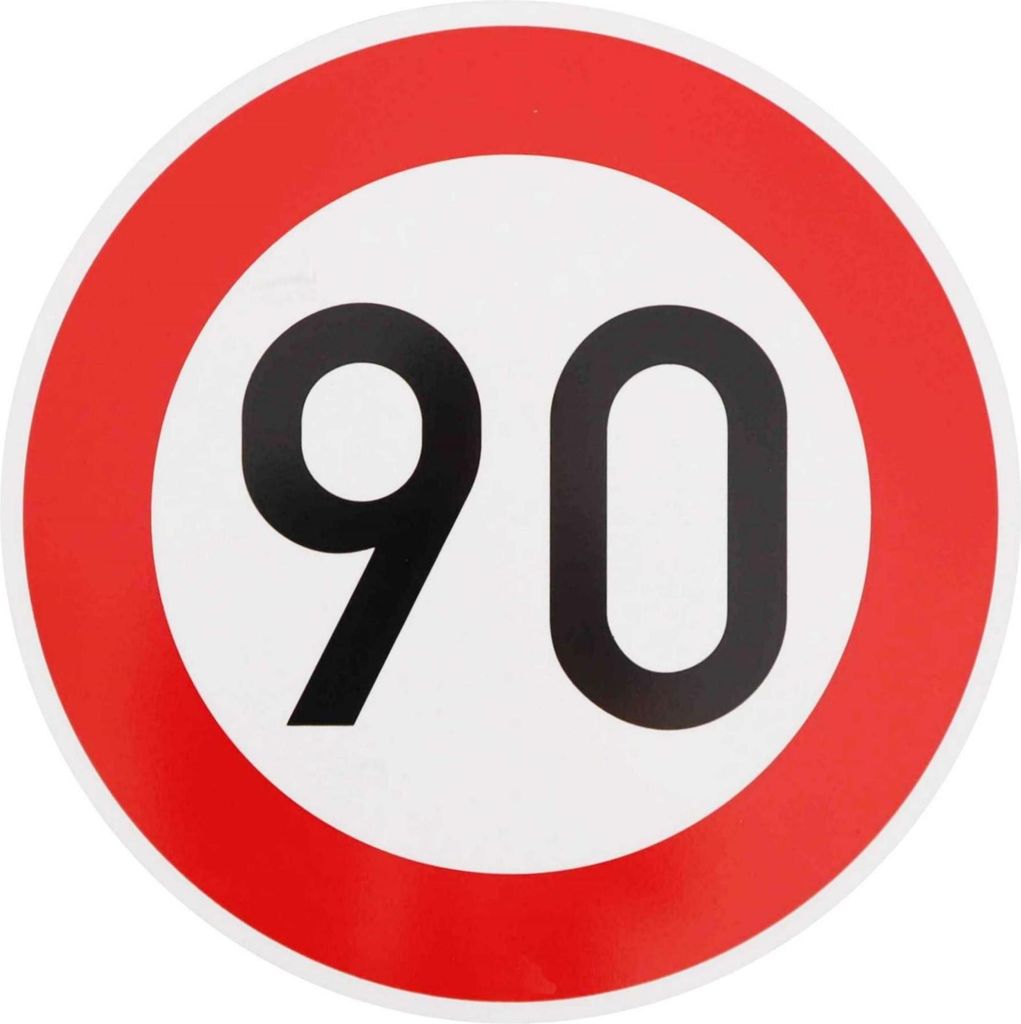 ORIGINAL Verkehrzeichen 90 KM/H Schild Nr. 274-90 Verkehrsschild Straßenschild Metall zum 90. Geburtstag Geburtstagsschild 42 cm Metall mit Folie-...