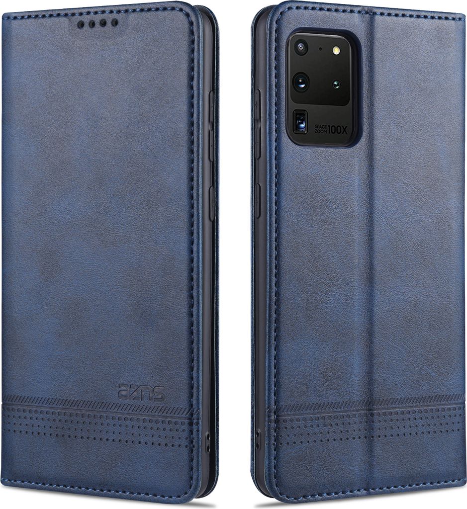 LaimTop LederHülle für Samsung S20 Ultra, Klapphüllen Brieftasche Magnetverschluss Ständer Schutzhülle für Samsung Galaxy S20 Ultra Blau