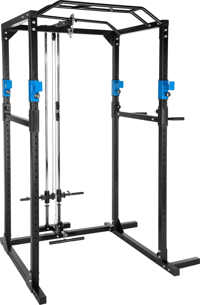 Cage de musculation pour squat et développé couché - Coloris noir/bleu