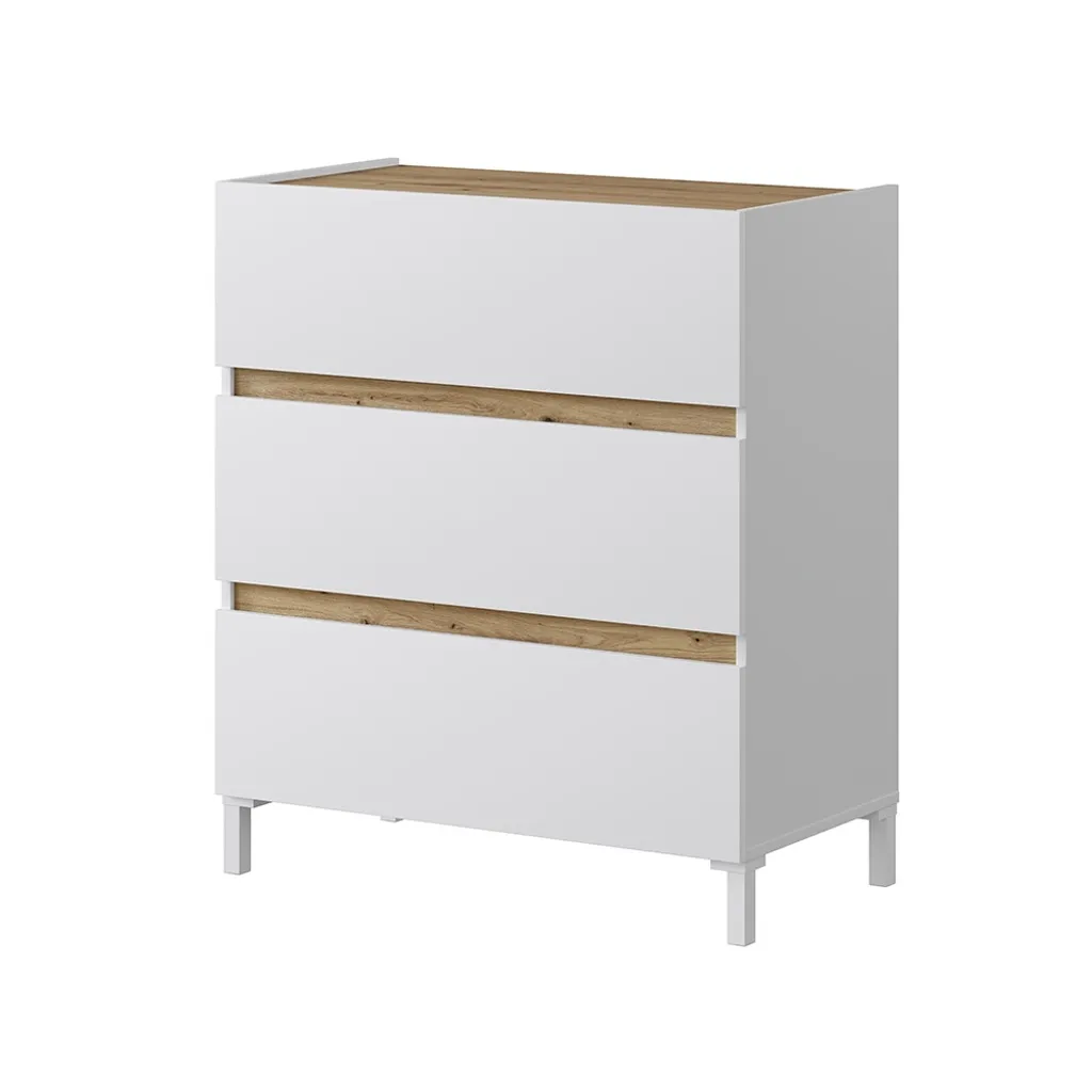 Commode de chambre moderne bicolore blanche et bois à tiroirs - 2