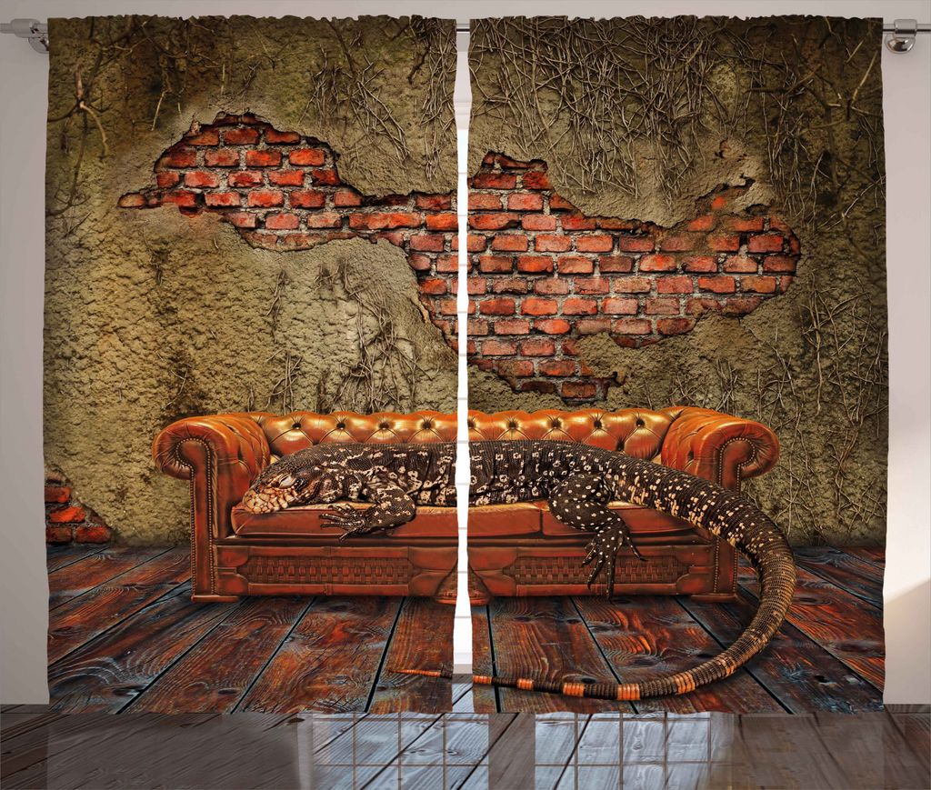 ABAKUHAUS Fantasie Rustikaler Gardine, Grunge Backsteinmauer, Schlafzimmer Kräuselband Vorhang mit Schlaufen und Haken, 280 x 225 cm, Zinnoberrot ...