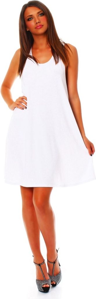 Wil Damen Sommer Kleid Minikleid Top Tunika Trägerkleid mit offenen Schultern mit Kreuz am Rücken Weiß L