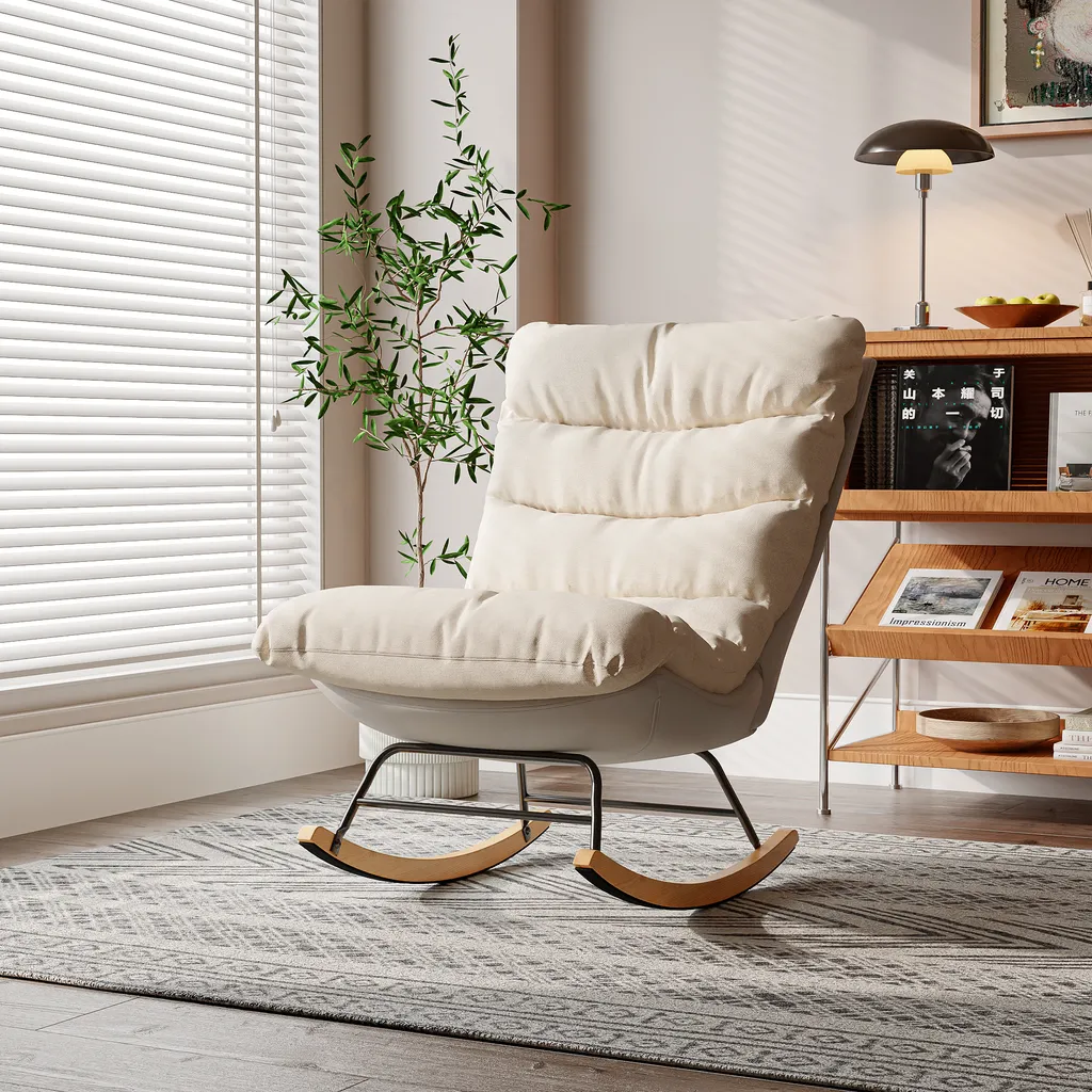 Poltrona a Dondolo per Studio e Ufficio: Lino e Design Bicolore - 6