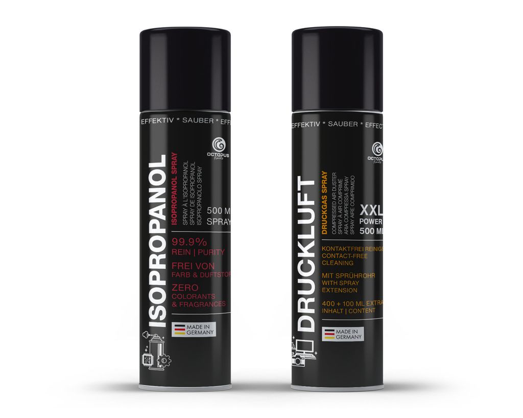 OCTOPUS Reinigungsset, Druckluftspray mit Schlauch und Isopropanol Spray 99,9%