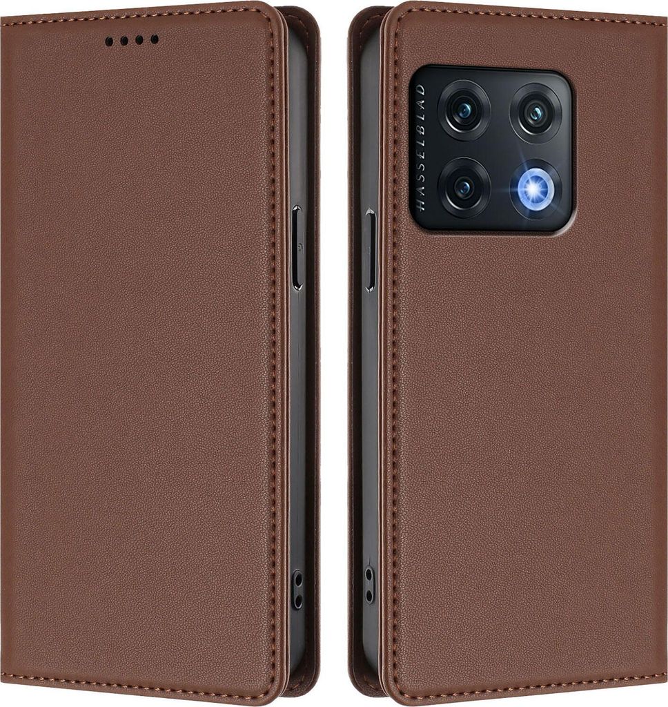 Handyhülle für OnePlus 10 Pro, Kunstleder Klapphülle Stoßfeste Magnetische Hülle mit Ständer Braun