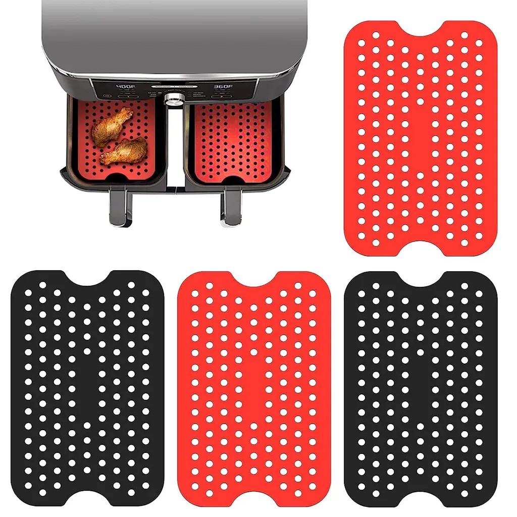 Lot de 4 Tapis de Cuisson en Silicone Rectangulaires pour Air Fryer Rouge