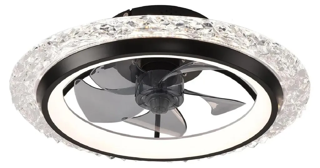 Ventilateur de plafond avec éclairage LED noir et télécommande RC