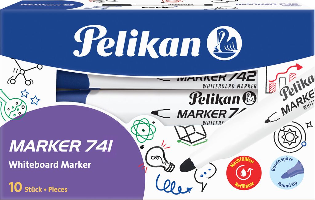 Pelikan 741, 10 Stück(e), Blau, Rundspitze, Blau, Weiß, Produktbild 