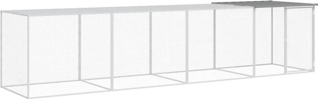 Hühnerkäfig mit Dach Hellgrau 403x98x90 cm Verzinkter Stahl