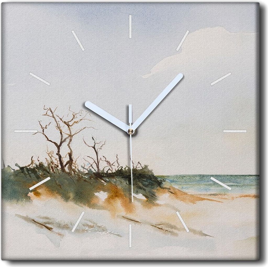Coloray Uhr auf Leinwand 30x30 cm Wand Uhr Dekoration Wohnzimmer Segeltuch weiße Zeiger -Aquarelle Strandwasser