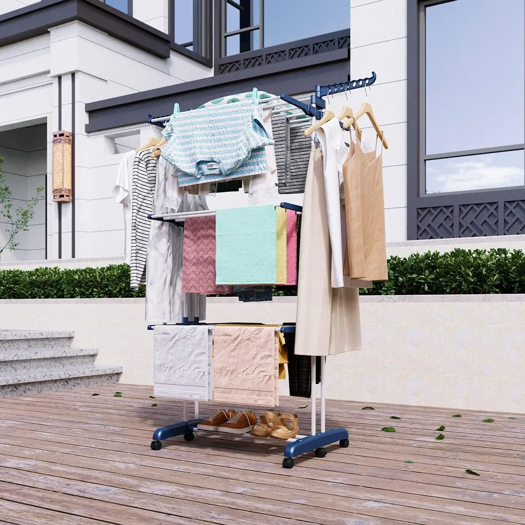 Étagère de séchage pour balcon et jardin pliable avec supports de cintre