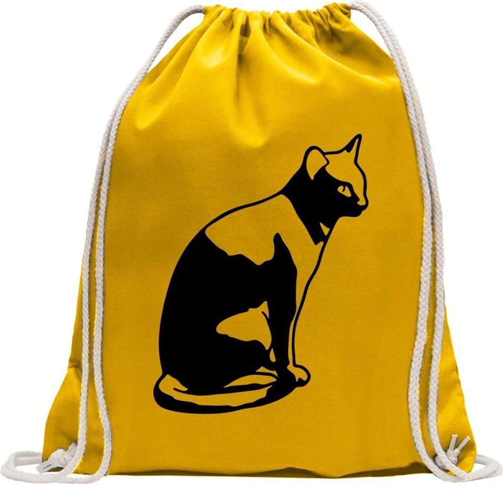 Kiwistar - Turnbeutel - gelb - Katze sitzend Cat - Fun Rucksack Sport Beutel Gymsack Baumwolle mit Ziehgurt