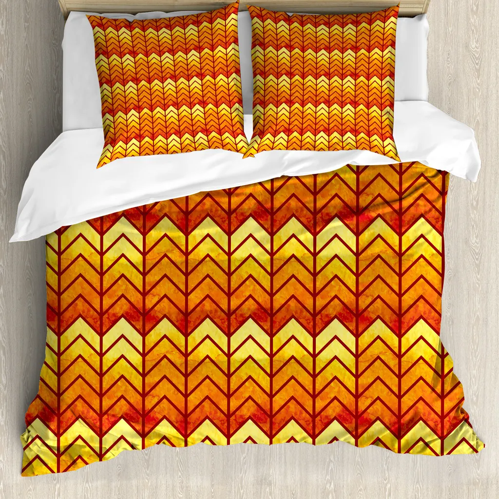 ABAKUHAUS Copripiumino angolare, Abstract Vintage Funky, antiacaro, adatto a chi soffre di allergie, con federe, 200 cm x 200 cm - 80 x 80 cm, arancione giallo