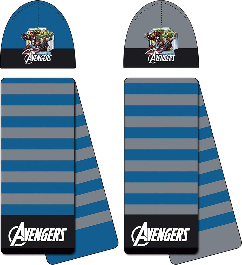 Marvel Avengers 2tlg. Winterset Kindermütze Kinderschal Kinderhandschuhe Mütze Schal Handschuhe Hulk Ironman Spiderman Captain America AV9836 (Grau)