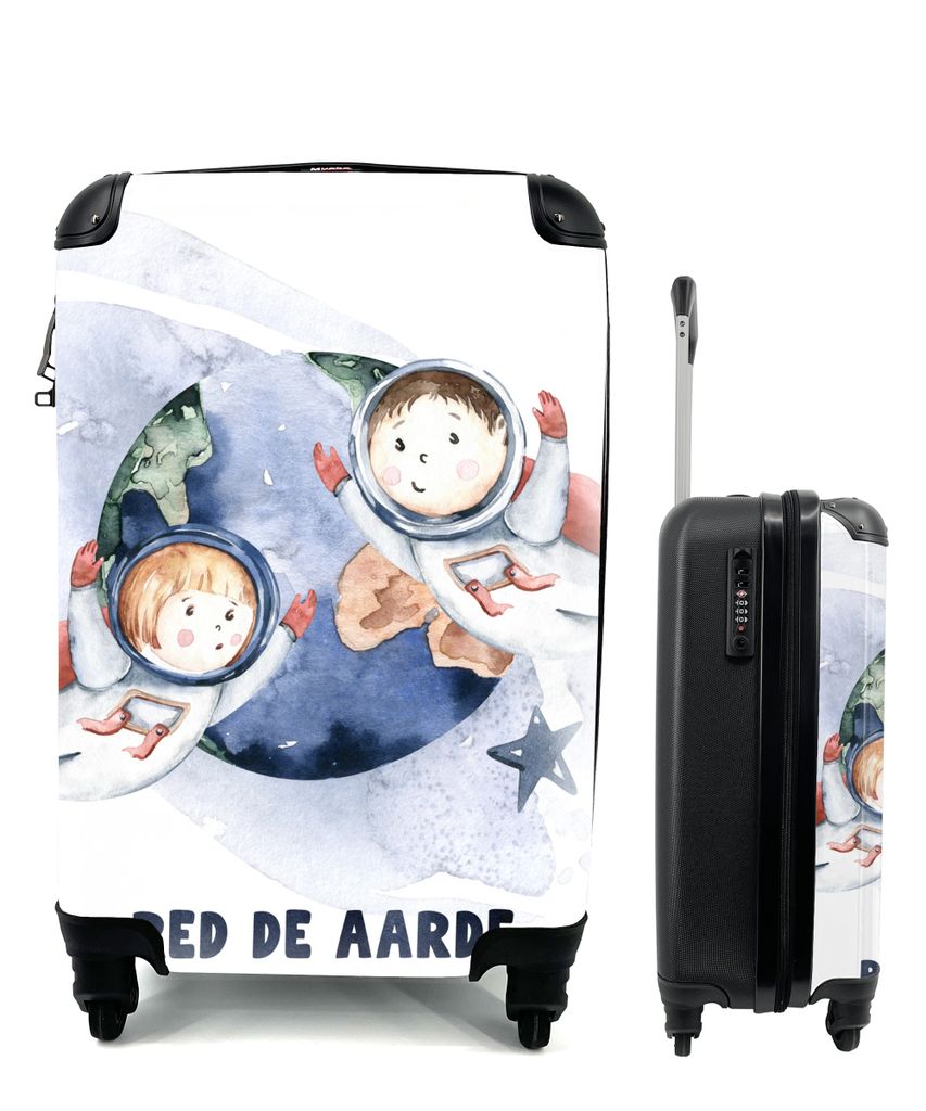 MuchoWow Koffer Handgepäck Trolley Rollkoffer Kleine Reisekoffer mit 4 Rollen - Rette die Erde' - Sprichwörter - Zitate - Jungen - Mädchen - K...