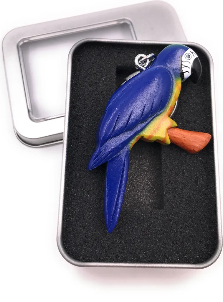 Portachiavi in Legno Pappagallo Calopsite Blu - Regalo per Allevatori