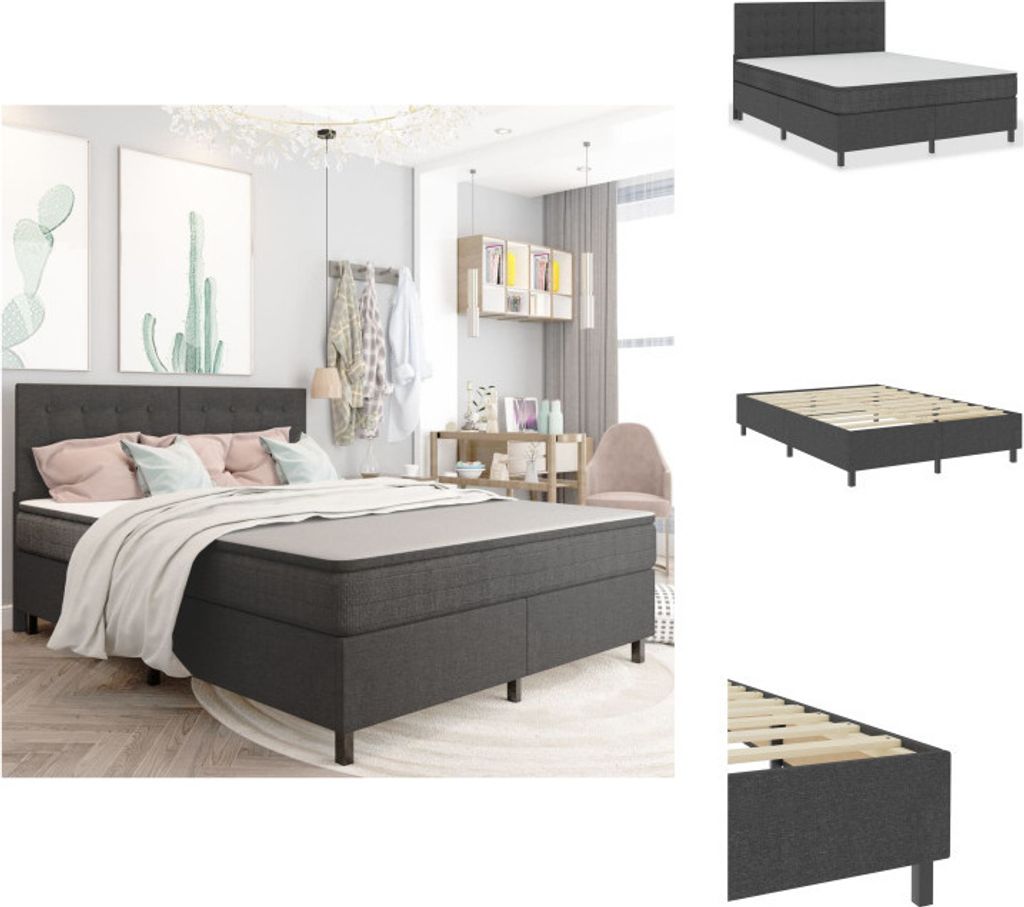 vidaXL Boxspringbett Dunkelgrau Stoff 160x200 cm - Betten & Bettgestelle
