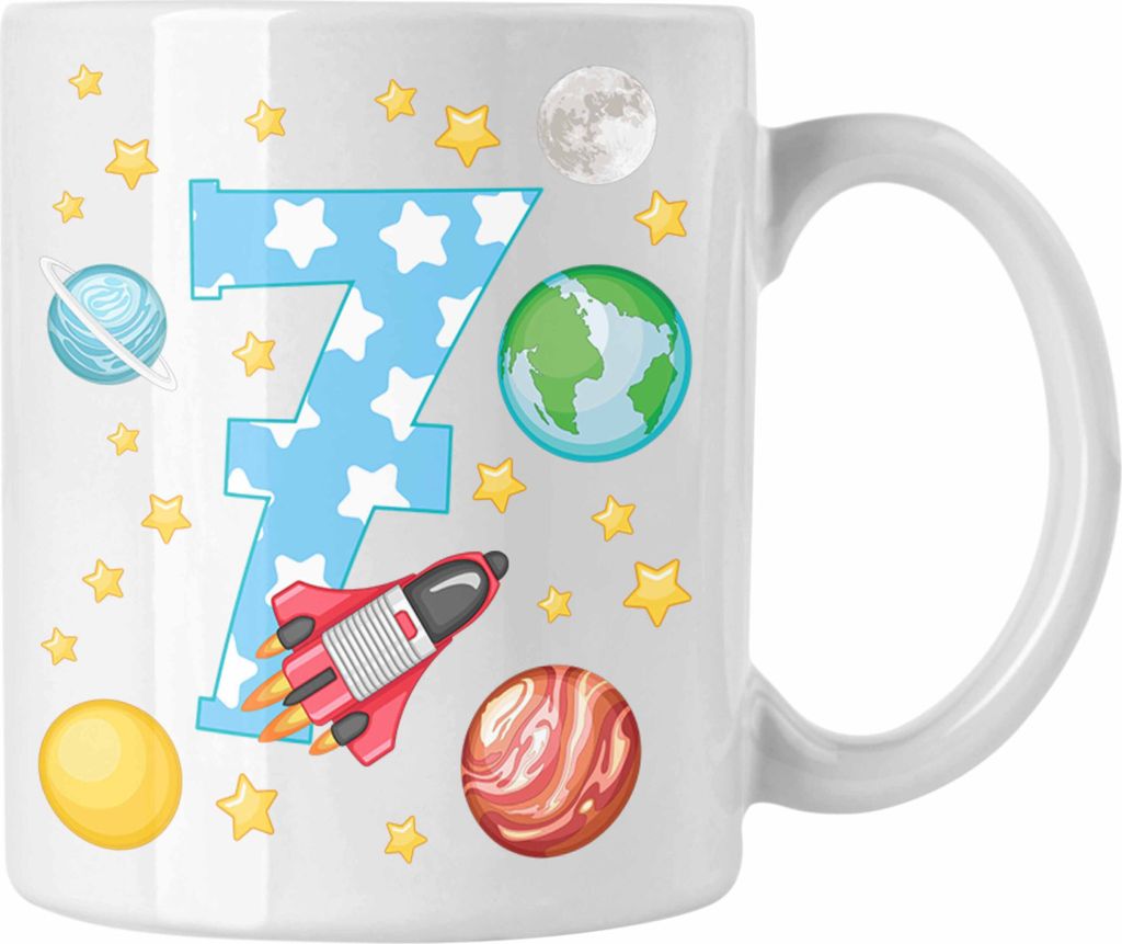 Trendation - 7. Geburtstag Tasse Geschenk Becher Siebter Bday Geschenkidee 7 Jahre Alt Junge Mädchen Kakaotasse (Weiß)