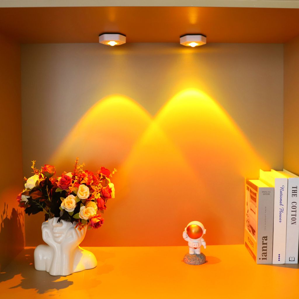 2er Set LED Spot Nachtlicht Dimmbar Batteriebetrieben Unterbauleuchte Schrankbeleuchtung, Warmweiß