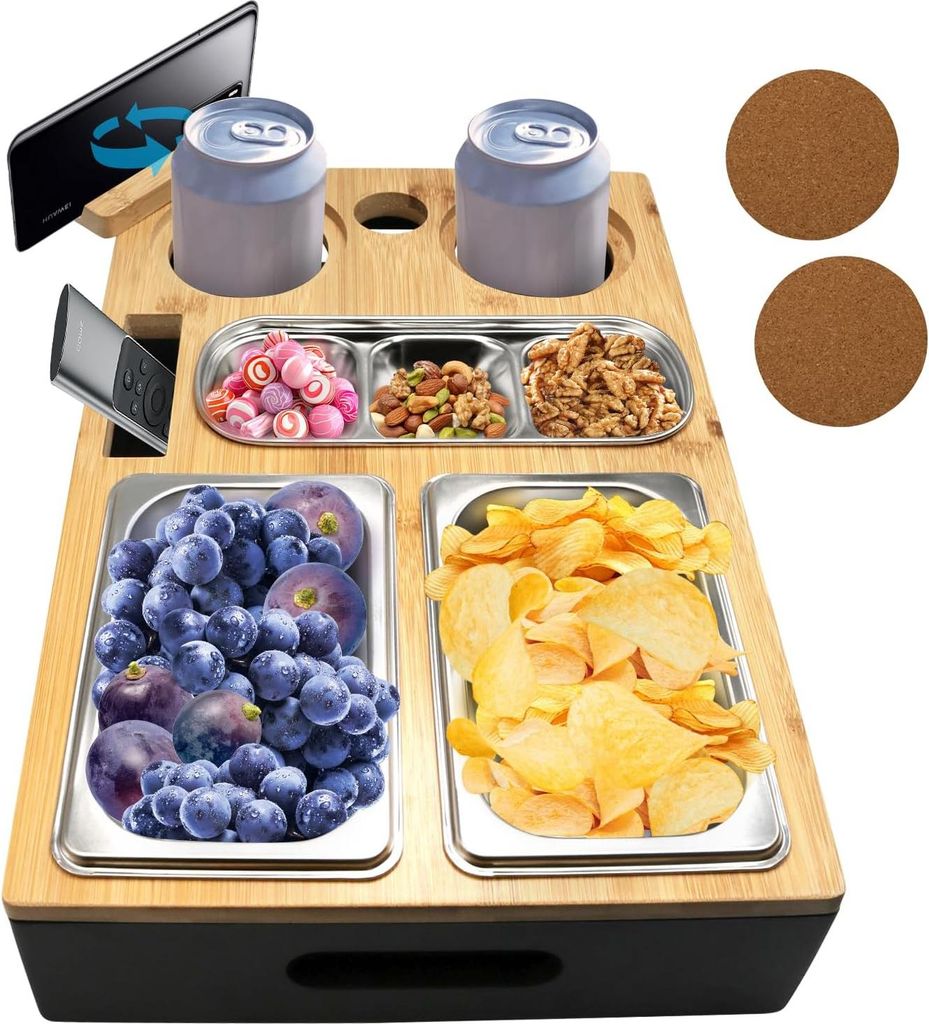 Bankbar Snackbox - multifunktional - 1 Stück - Holz und Edelstahl - 39,5 cm x 25,5 cm x 7,7 cm