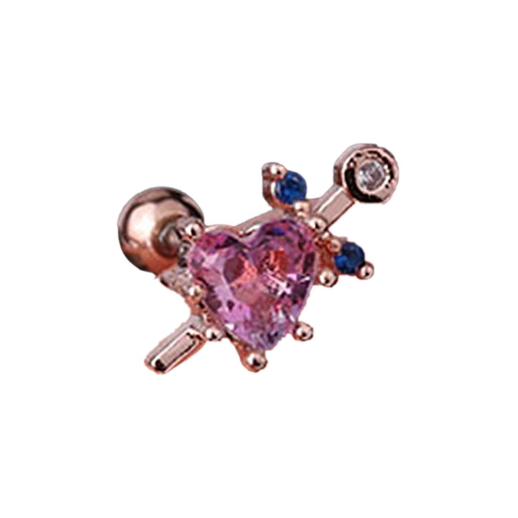 1Pc Mini Glänzende Schöne Frauen Ohrring Herz Strass Kette Ohr Stud Schmuck Zubehör-Roségold 2