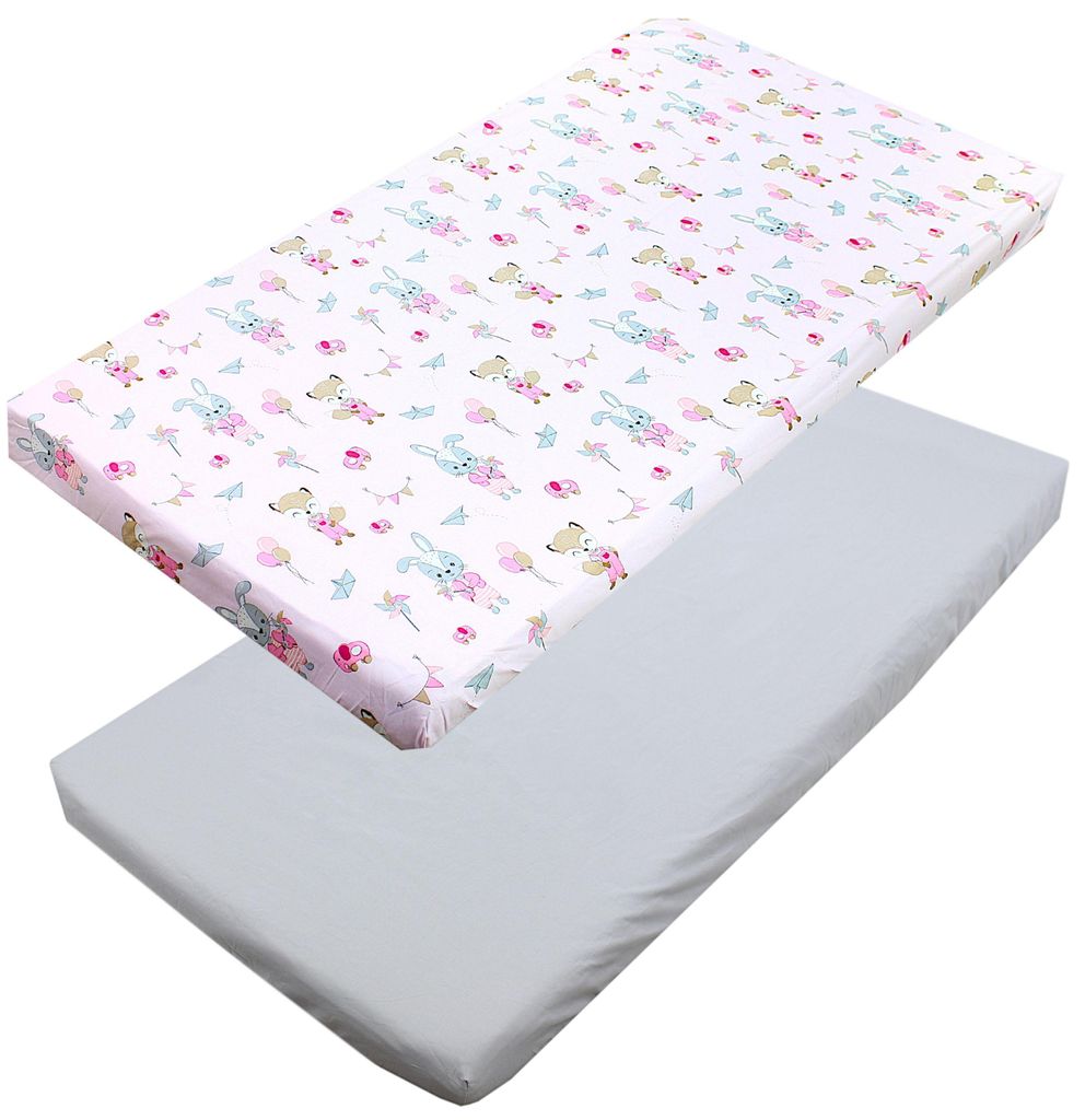 TupTam Baby Spannbettlaken Kinder Spannbetttuch für Babybett Kinderbett 2er Pack, Farbe: Fuchs / Kaninchen / Rosa, Größe: 70 x 140 cm