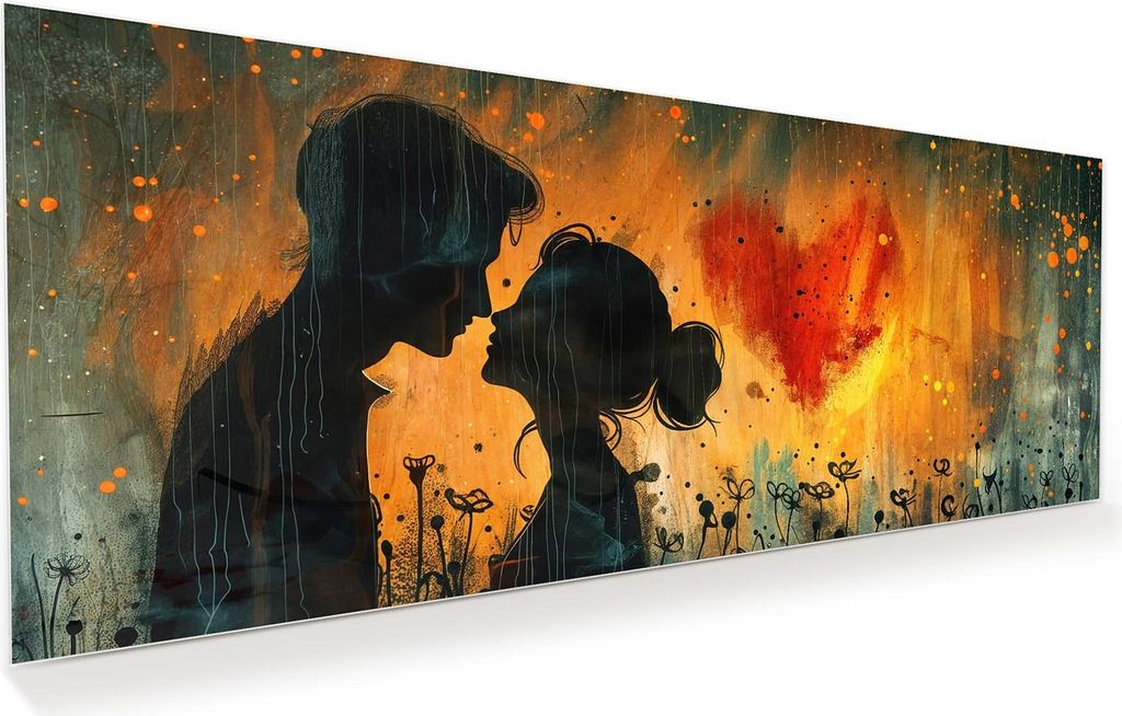 Glasbild 100x40cm in XXL für Wohnzimmer, Schlafzimmer Motiv Liebespaar im Regen