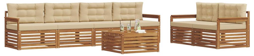 vidaXL Outdoor-Sofagarnitur mit Kissen 7 pcs Natur und Beige