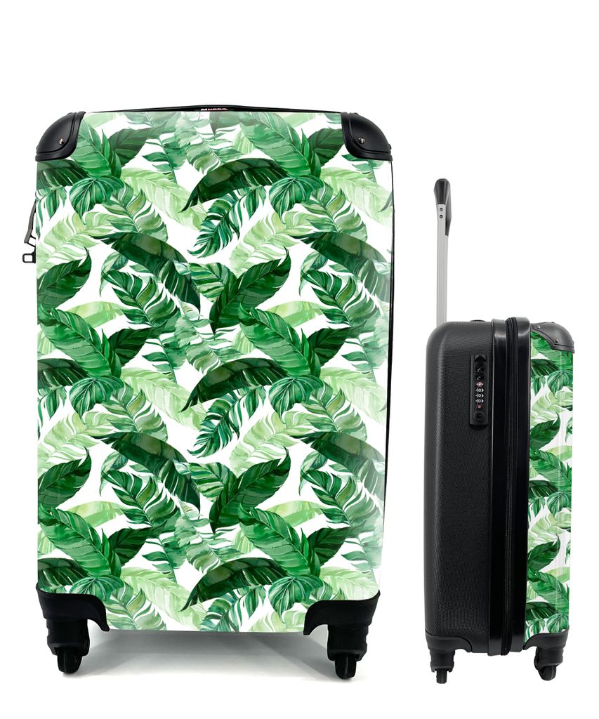 MuchoWow Koffer Handgepäck Trolley Rollkoffer Kleine Reisekoffer mit 4 Rollen - Blumen - Grün - Blätter - Cabin Size < 55x40x23 cm & 55x40x20 ...