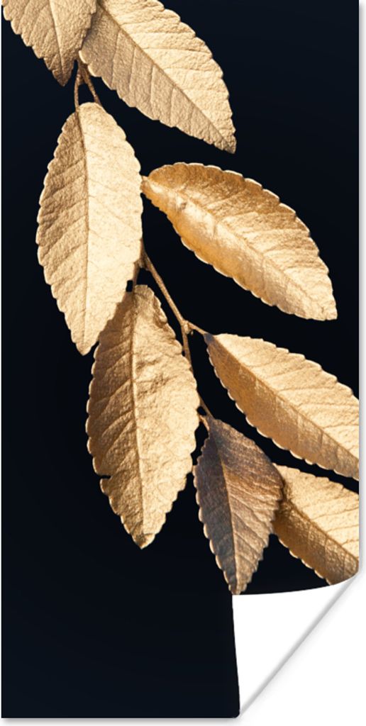 MuchoWow Poster Blätter - Schwarz - Gold - Luxus - Pflanzen 80x160 cm - Kinderzimmer